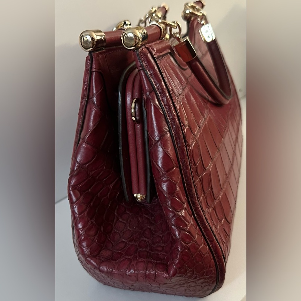 Coach Maroon Croc-Embossed Shoulder Bag - Picture 3 of 5